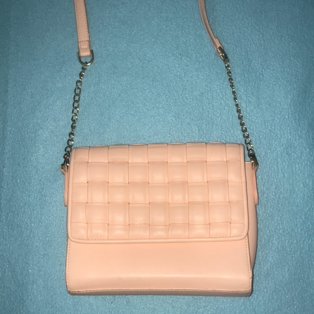 A NEW DAY quilted flap, magnetic closure gold chain and leather crossbody strap
